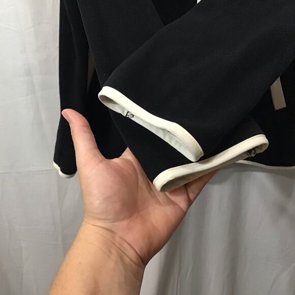 Susan Graver Weekend Bkack White Contrast Trim Soft Fleece Snap Front Jacket L - Picture 5 of 7